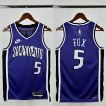 24-25 KINGS FOX #5 Purple Retro Top Quality Hot Pressing NBA Jersey(V领）