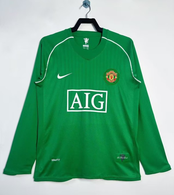2007-2008 Man Utd Green Goalkeeper Long Sleeve Retro Soccer Jersey