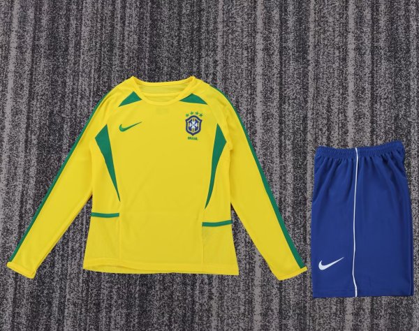 2002 Brazil Home Long sleeves Retro Kids Soccer Jersey
