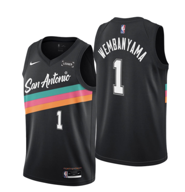 25-26 SA Spurs WEMBANYAMA #1 Black City Edition Top Quality Hot Pressing NBA Jersey (V领）