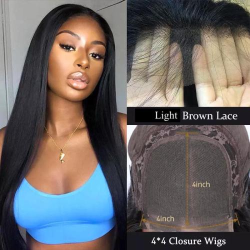 4x4 Closure Wig HD Wig 100% Human Hair Wigs Indian Virgin Hair