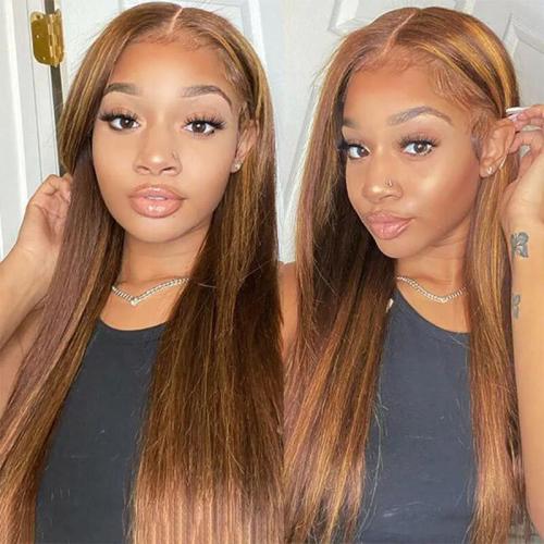 4/30 Highlight Straight Human Hair Wigs 13x4 Transparent Lace Front For Women