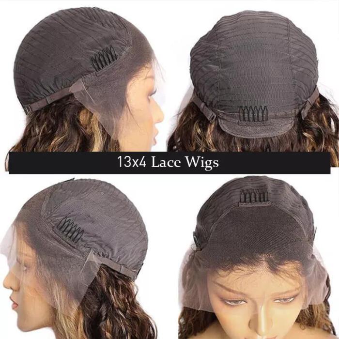 4/30 Highlight Straight Human Hair Wigs 13x4 Transparent Lace Front For Women