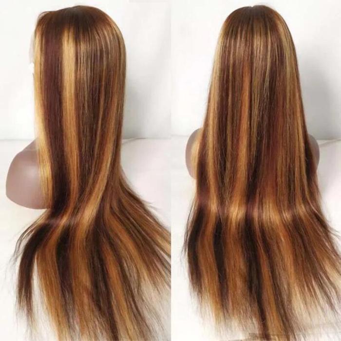 4/30 Highlight Straight Human Hair Wigs 13x4 Transparent Lace Front For Women