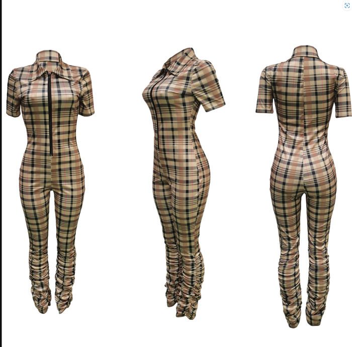 Fashion Women Plaid Jumpsuit