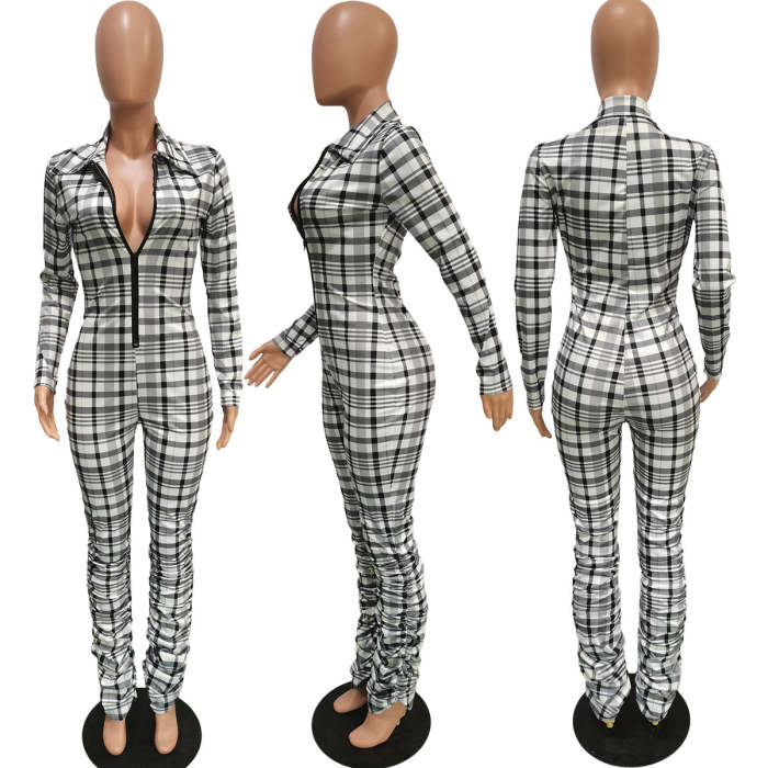 Fashion Women Plaid Jumpsuit