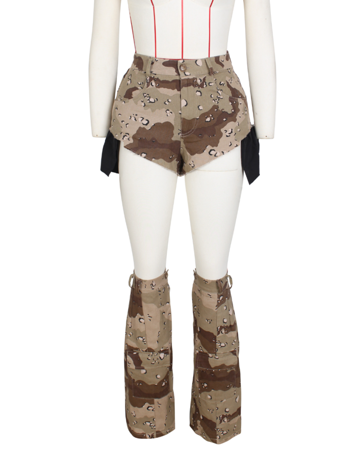 Women Fashion Camouflage Shorts Set