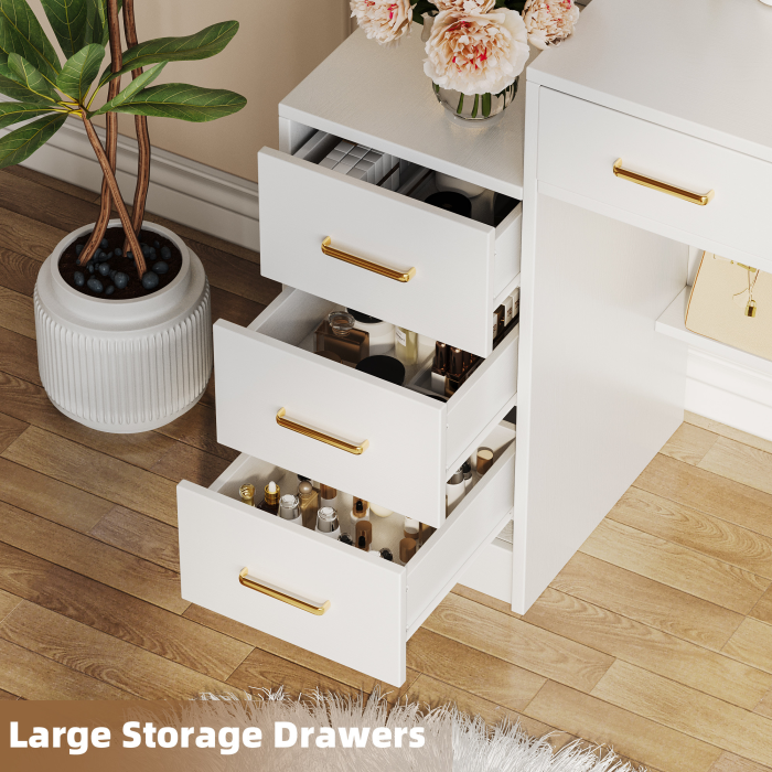 UGTOO 46.06 Inch Vanity Table with Large Mirror and 8 Drawers