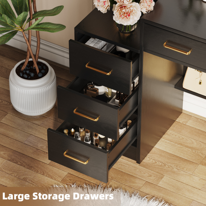 UGTOO 46.06 Inch Vanity Table with Large Mirror and 8 Drawers