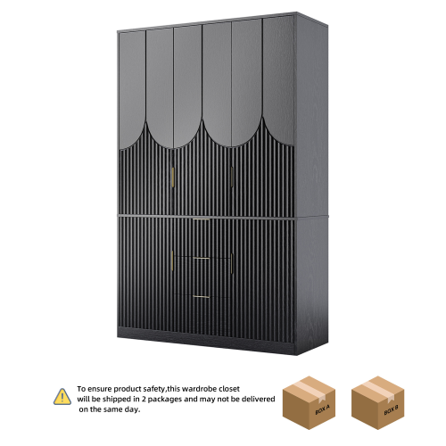 UGTOO 47.24 Inch Three Doors Groove Wooden Wardrobe