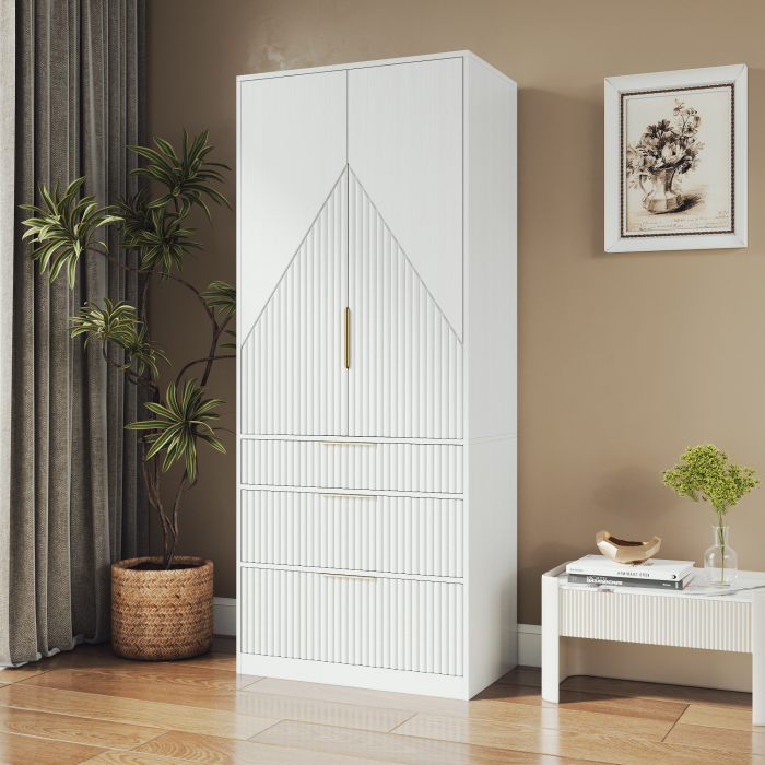 UGTOO 71.7-Inch Wooden Groove Splicing Independent Double Door Wardrobe