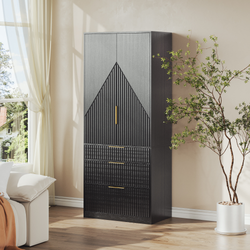 UGTOO 71.7-Inch Wooden Groove Splicing Independent Double Door Wardrobe