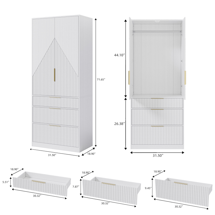 UGTOO 71.7-Inch Wooden Groove Splicing Independent Double Door Wardrobe