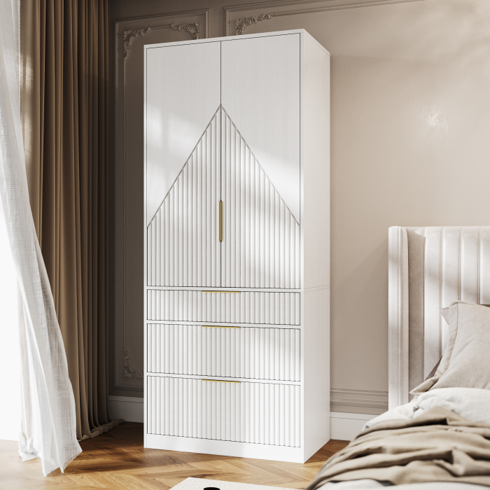 UGTOO 71.7-Inch Wooden Groove Splicing Independent Double Door Wardrobe