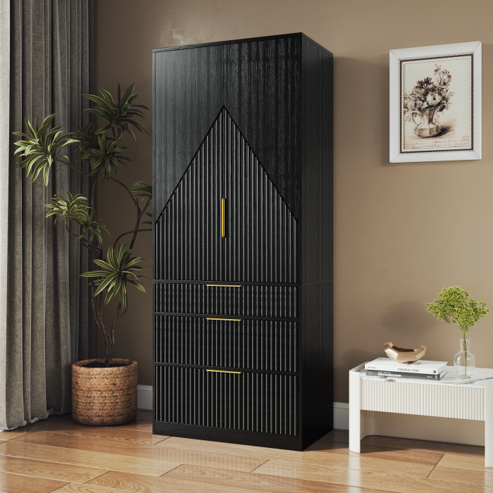 UGTOO 71.7-Inch Wooden Groove Splicing Independent Double Door Wardrobe