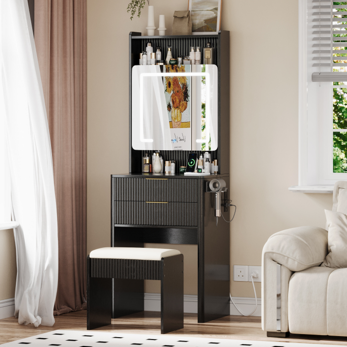 UGTOO 21.65 Inch 3-in-1 2-Drawers Vanity with Stool