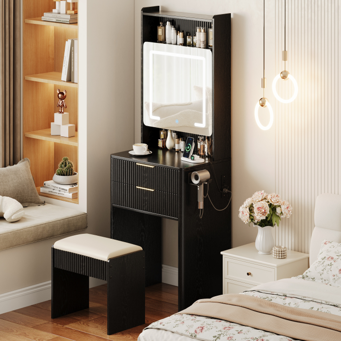 UGTOO 21.65 Inch 3-in-1 2-Drawers Vanity with Stool