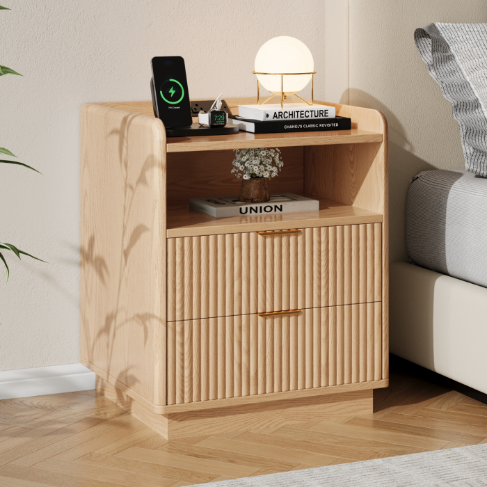 UGTOO 19.7-Inch Anti Kick Design Nightstand with Charging Station