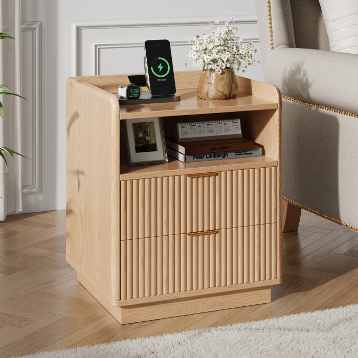 UGTOO 19.7-Inch Anti Kick Design Nightstand with Charging Station