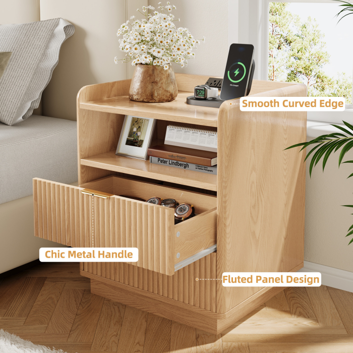 UGTOO 19.7-Inch Anti Kick Design Nightstand with Charging Station