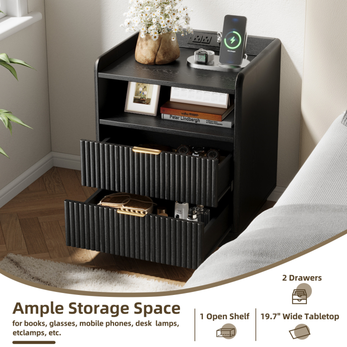 UGTOO 19.7-Inch Anti Kick Design Nightstand with Charging Station