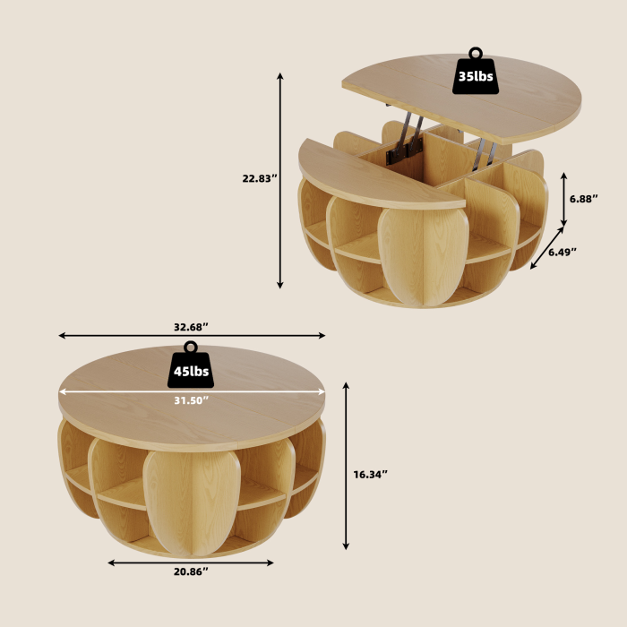 UGTOO 32.68-inch diameter circular coffee lift table