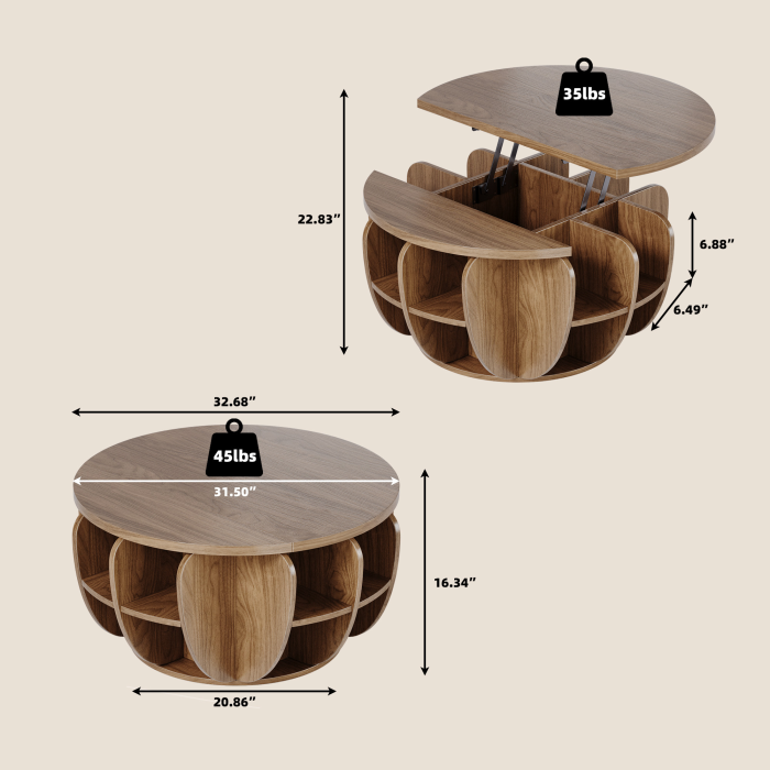 UGTOO 32.68-inch diameter circular coffee lift table