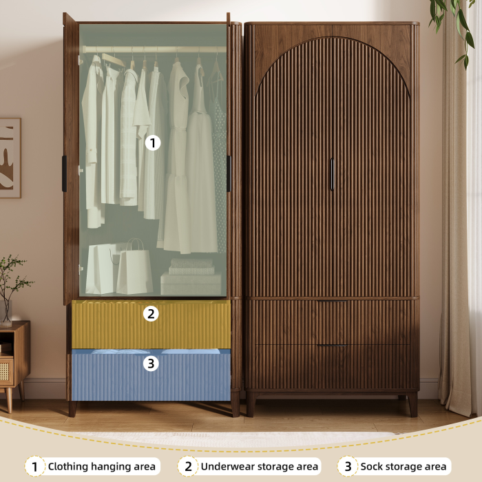 UGTOO 31.4-Inch Double Doors Rustic Wardrobe
