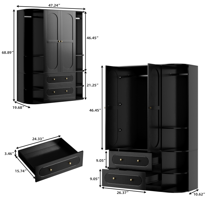 UGTOO 47.24Inch Dual Door Multifunctional Wardrobe
