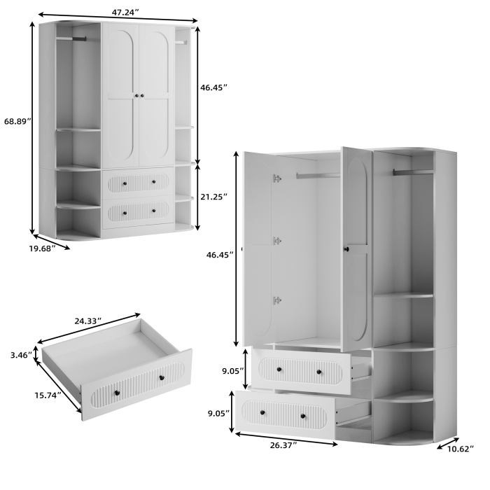 UGTOO 47.24Inch Dual Door Multifunctional Wardrobe