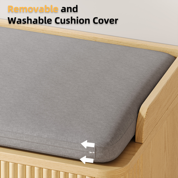 UGTOO 39.3In Mid-Century Modern Shoe Storage Bench with Padded Cushion