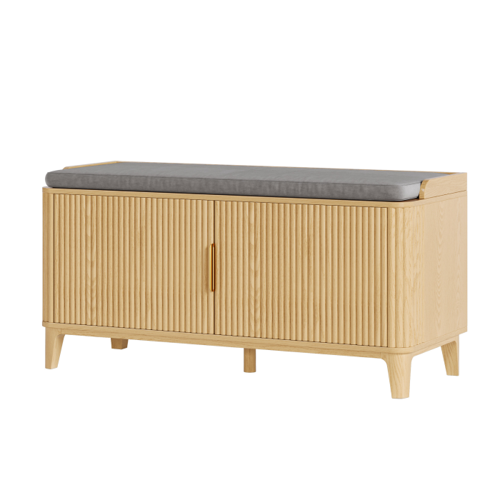 UGTOO 39.3In Mid-Century Modern Shoe Storage Bench with Padded Cushion