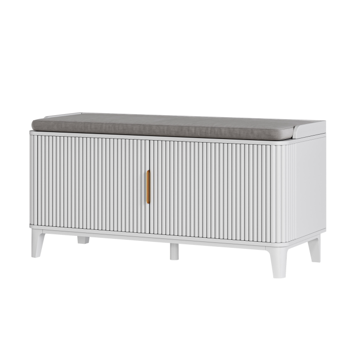 UGTOO 39.3In Mid-Century Modern Shoe Storage Bench with Padded Cushion