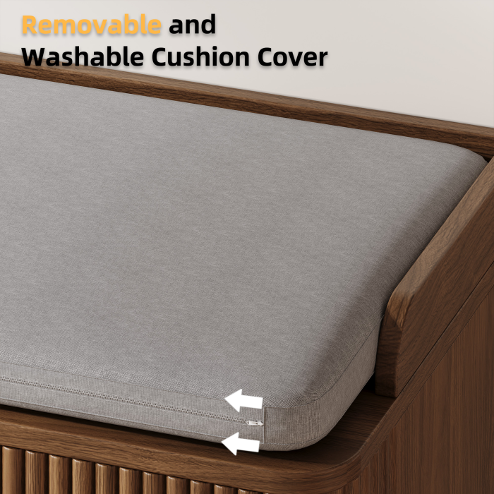 UGTOO 39.3In Mid-Century Modern Shoe Storage Bench with Padded Cushion