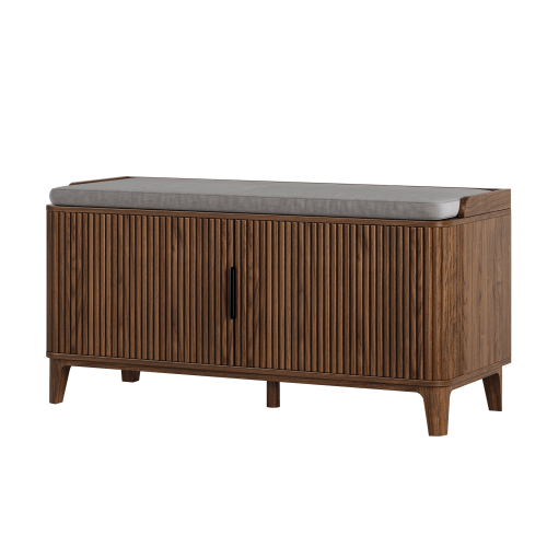 UGTOO 39.3In Mid-Century Modern Shoe Storage Bench with Padded Cushion