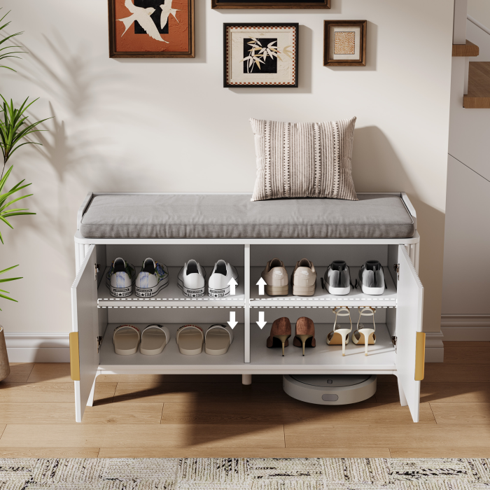 UGTOO 39.3In Mid-Century Modern Shoe Storage Bench with Padded Cushion