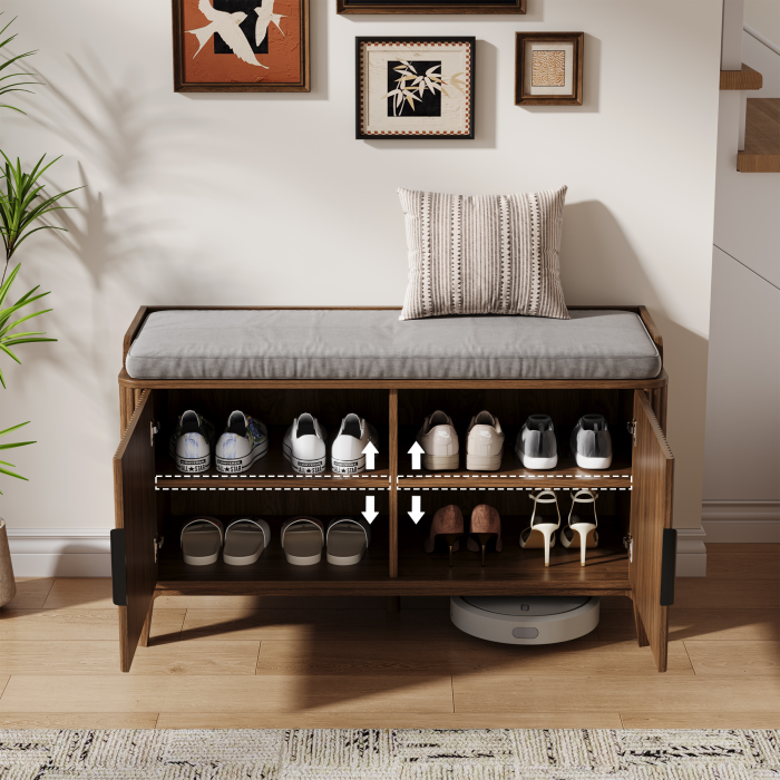 UGTOO 39.3In Mid-Century Modern Shoe Storage Bench with Padded Cushion