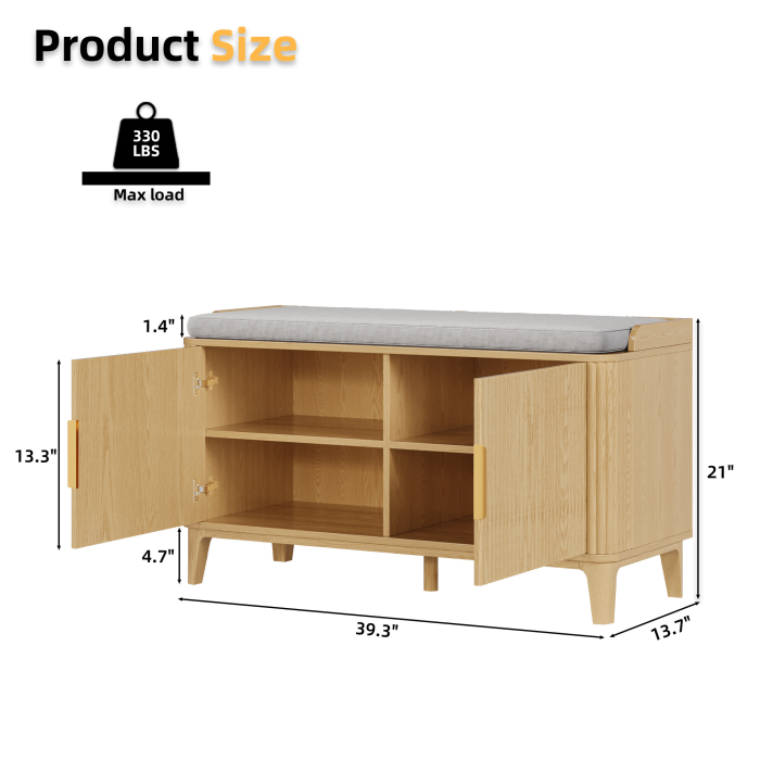 UGTOO 39.3In Mid-Century Modern Shoe Storage Bench with Padded Cushion