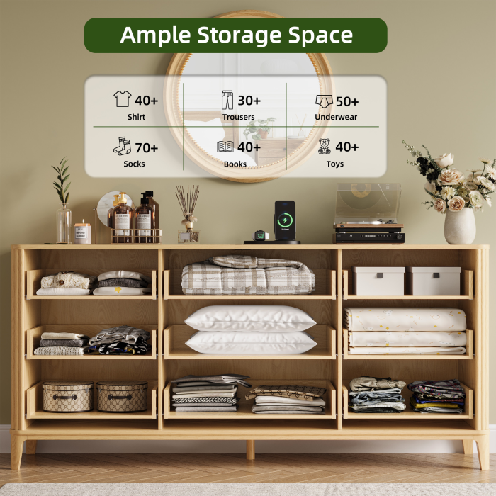 UGTOO 62.9In Modern 9-Drawer Dresser with Grooved Panels