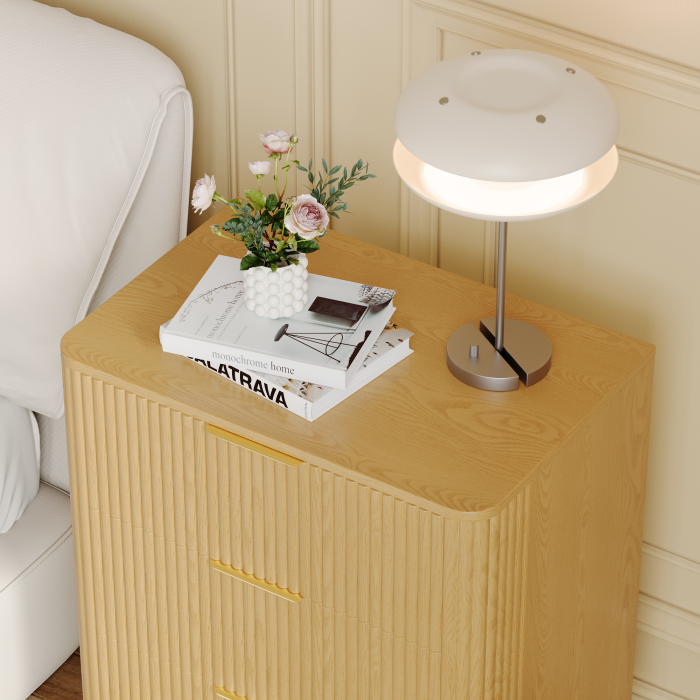 UGTOO 27.6In Modern 3-Drawer Nightstand with Grooved Panels