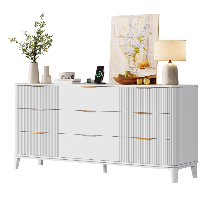 UGTOO 62.9In Modern 9-Drawer Dresser with Grooved Panels