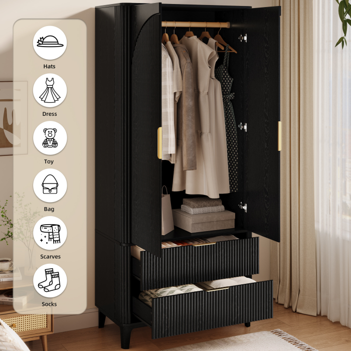 UGTOO 31.4-Inch Double Doors Rustic Wardrobe