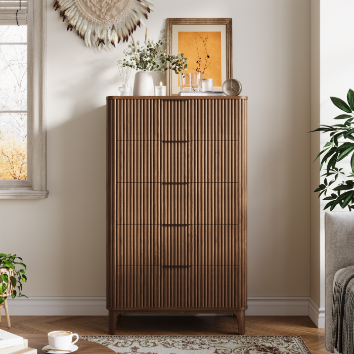UGTOO 45.2In Modern 5-Drawer Chest with Grooved Panels