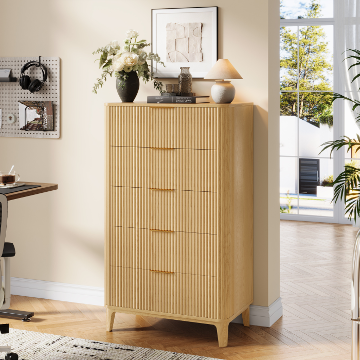 UGTOO 45.2In Modern 5-Drawer Chest with Grooved Panels