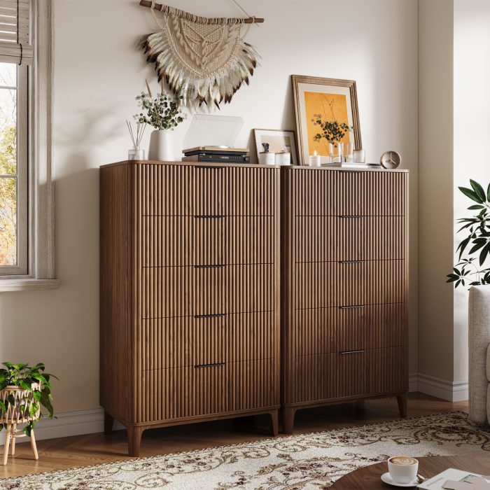 UGTOO 45.2In Modern 5-Drawer Chest with Grooved Panels