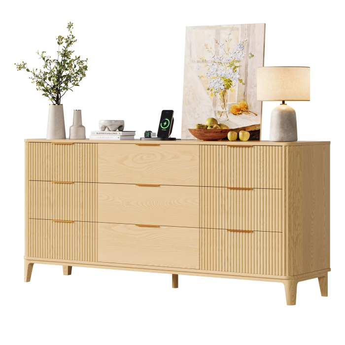 UGTOO 62.9In Modern 9-Drawer Dresser with Grooved Panels