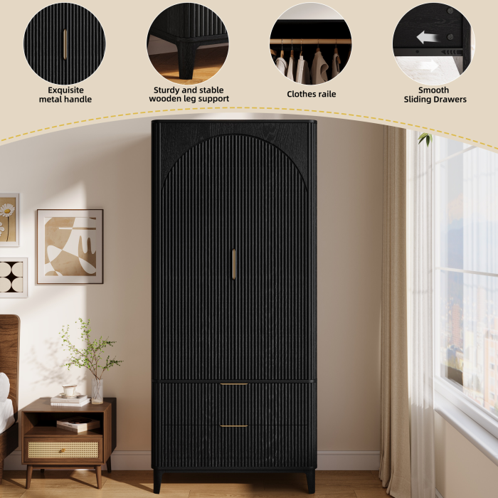 UGTOO 31.4-Inch Double Doors Rustic Wardrobe
