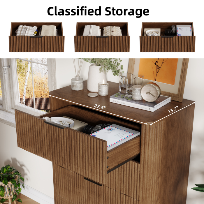 UGTOO 45.2In Modern 5-Drawer Chest with Grooved Panels