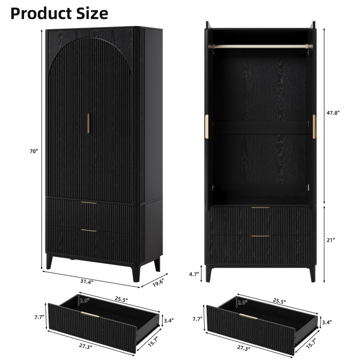 UGTOO 31.4-Inch Double Doors Rustic Wardrobe