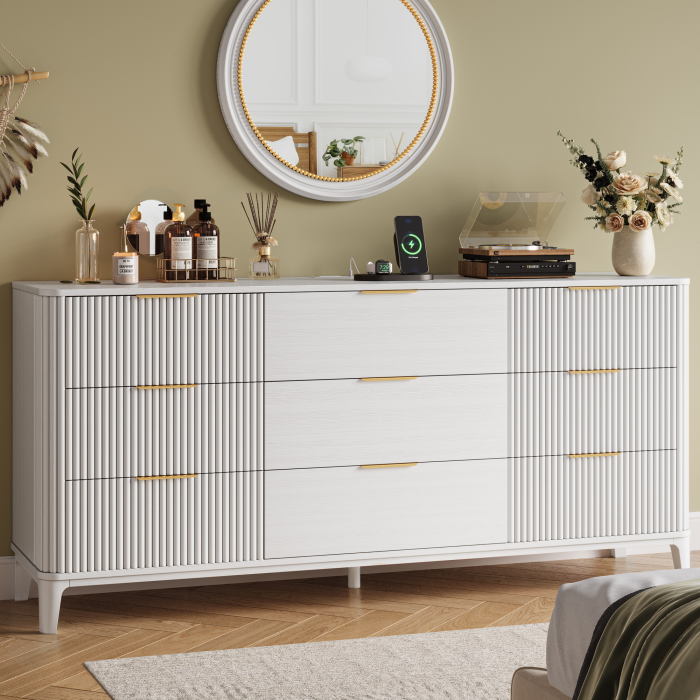 UGTOO 62.9In Modern 9-Drawer Dresser with Grooved Panels